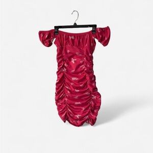 Urban Outfitters Brennan Butterfly Print Pink Ruched Mini Dress - Size M